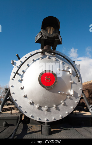 USA, Nevada. Alte Dampfmaschine von Baldwin Locomotive Works an historischen Gold Hill train Station Virginia CIty, Nevada. Stockfoto