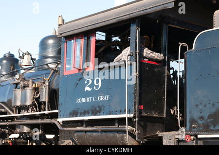 USA, Nevada. Alte Dampflok an historischen Gold Hill train Station Virginia CIty, Nevada. Stockfoto