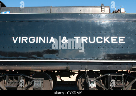 USA, Nevada. Alte Dampflok an historischen Gold Hill train Station Virginia CIty, Nevada. Stockfoto