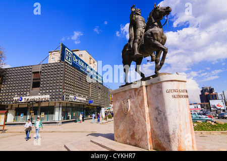 Skanderbeg, albanischer Nationalheld, Reiterstandbild in Skopje, Mazedonien Stockfoto