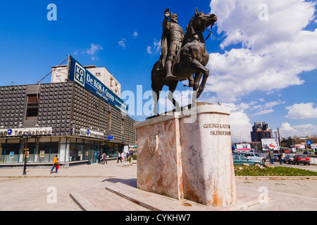 Skanderbeg, albanischer Nationalheld, Reiterstandbild in Skopje, Mazedonien Stockfoto