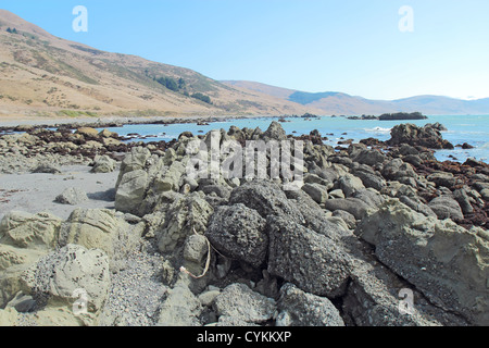 Ein felsiger Strand und blauer Himmel beginnt Road auf der Lost Coast of California Stockfoto