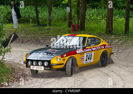 1972-Datsun 240Z mit Fahrer Kevin Bristow auf die 2012 Goodwood Festival of Speed, Sussex, England, UK. Stockfoto