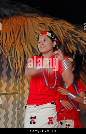 Nishi-Stämme, tanzen Mädchen im Namdapha Öko-Kultur-Festival, Miao, Arunachal Pradesh, Indien Stockfoto