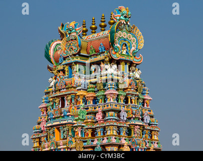 SRI MEENAKSHI TEMPEL MADURAI INDIEN, TURM DETAIL Stockfoto