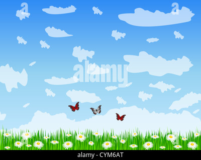 Schöne ländliche Landschaftsblick. Vektor-Illustration. Stockfoto