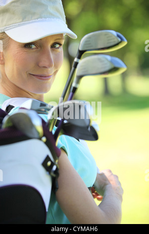 Golfspielerin Golf Tragetasche Stockfoto