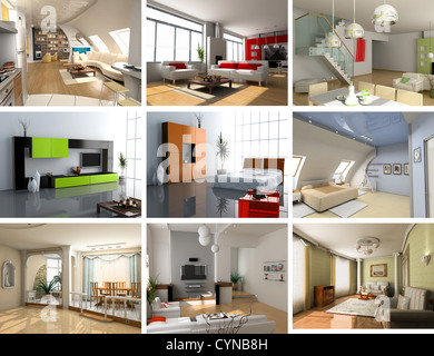 modernes Interieur Bilder design Set (computergenerierte Bild 3D) Stockfoto