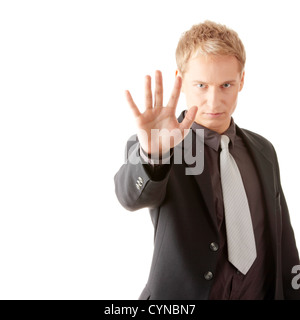 Business Mann durch Drücken einer abstrakten auf dem Touchscreen Stockfoto