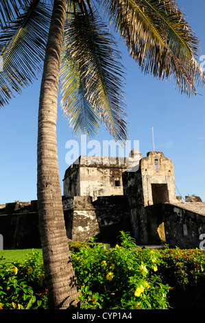 Baluarte de Santiago historische Festung jetzt Site des Museums mit Palme und blühende Sträucher im Vordergrund hispanische Geschichte Stockfoto