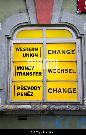 Prag, Tschechische Republik. Währungszeichen Exchange office Stockfoto