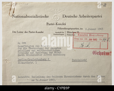 Martin Bormann, vertraulichen Brief an Alfred Rosenberg 1943 "mit Bezug auf: die Verleihung des Goldenen Abzeichen der Ehre durch die Stockfoto