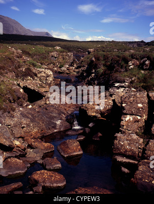 Die Allt Coire Lagan Brennen von Rubh ein Dunain Fussweg neben spröde Loch unter den Cullins Isle Of Skye Schottland Stockfoto