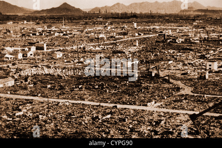 Ruinen nach der Atombombe, Hiroshima, Japan, 1945 Stockfoto