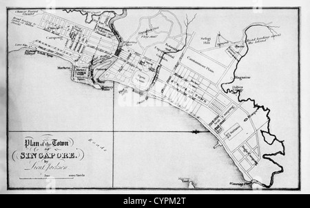 Plan der Stadt Singapur aus J. Crawfords "Botschaft in Siam", 1828 Stockfoto