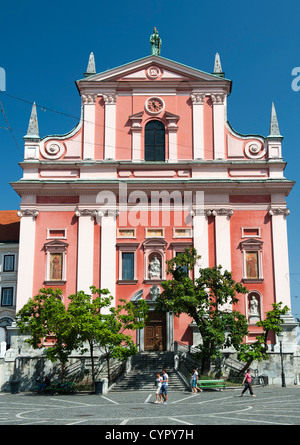 Die Franziskanerkirche der Verkündigung in Preseren-Platz, Ljubljana, die Hauptstadt von Slowenien. Stockfoto