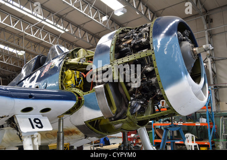 Pratt & Whitney R-2800-10RW Double Wasp Sternmotor auf eine erhaltene Grumman F6F - 5K Hellcat gewartet in Duxford Stockfoto