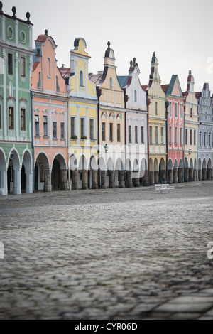 Fassade der Renaissance und des Barock Häuser in Telc, Süd-Mähren, Tschechische Republik - UNESCO Weltkulturerbe Stockfoto