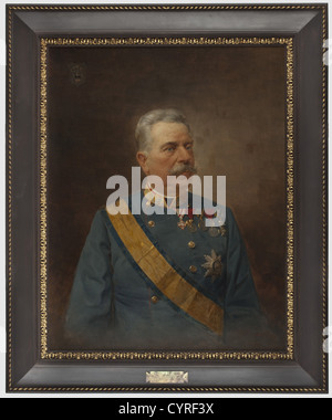 Ein Porträt von Heinrich Baron Giesel von Gieslingen (181-1905), Atelier von Carl Pietzner Öl auf Leinwand. Porträt der K.u.K. Feldzeugmeister und Inhaber des 16. Infanteristischen Regiments, das eine Tunika und Schärpe und ein Großkreuz des Orden der eisernen Krone und weitere Dekorationen trug. Familienwappens oben links. Unteres links "K.u.K. Hofatelier Pietzner Wien". 70 x 52 cm. Das Pietzner Atelier in der Mariahilferstraße in Wien fotografierte nicht nur, sondern fertigte auch Bilder auf der Basis von Fotografien an, Menschen, 19. Jahrhundert, Kaiserliche, Stockfoto