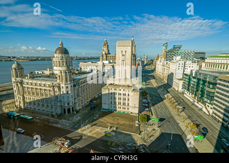 Liverpool Pier Head Gebäude von hinten. Stockfoto
