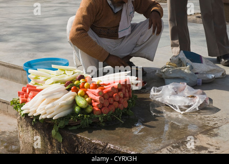 Anbieter verkaufen Gemüse in einer Straße, Neu-Delhi, Indien Stockfoto