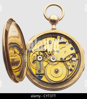 König Maximilian II (1811 - 1864) - König Ludwig II (1845 - 1886), eine goldene Repeater-Uhr mit Uhr ch historisch, historisch, 19. Jahrhundert, Bayern, Bayern, Deutschland, Süddeutschland, Süddeutschland, Königlich, Objekt, Objekte, Stills, Clipping, Cut-out, Cut-outs, Uhr, Uhren, Uhren, Zeitmesser, Additional-Rights-Clearences-not available Stockfoto