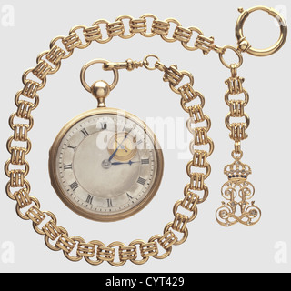 König Maximilian II (1811 - 1864) - König Ludwig II (1845 - 1886), eine goldene Repeater-Uhr mit Uhr chhistorisch, historisch, 19. Jahrhundert, Bayern, Bayern, Deutschland, Süddeutschland, Süddeutschland, Königlich, Objekt, Objekte, Stills, Clipping, Cut-out, Cut-outs, Schmuck, Schmuck, Additional-Rights-Clearences-not available Stockfoto