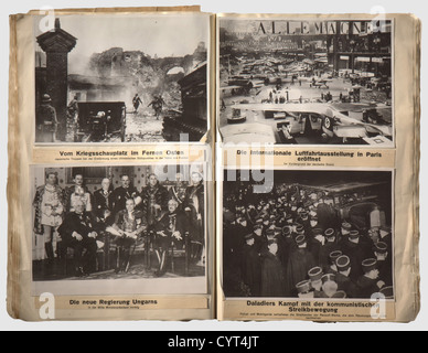 Vier Fotoalben einer Fotoagentur im 3. Reich,großformatige Bilder mit Beschreibungen vier großformatige Fotoalben (30 x 43 cm) mit insgesamt ca. 730 Pressefotos von hervorragender Qualität, meist in 18 x 24 cm Größe, eingeklebt und kommentiert. Sehr beeindruckende Fotos aus der Zeit des Dritten Reiches, mit politischen, militärischen (Kampagnen gegen Polen, Frankreich, etc.), Kunst, Sport und Film-Bilder. Inspektion empfohlen. Eine interessante Gruppierung mit hochwertigen Fotos,historisch,historisch,Menschen,1930er,20th century,NS,Nationalsozialismus,Nationalsozialismus,T,Zusatzrechte-Clearences-nicht verfügbar Stockfoto
