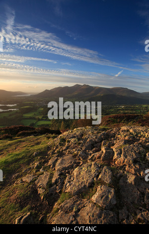 Gipfel von Walla Felsen in der Nähe von Keswick, Nationalpark Lake District, Grafschaft Cumbria, England, UK Stockfoto