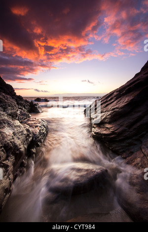 Sonnenuntergang über Freathy Strand Whitsand Bay Cornwall UK Stockfoto