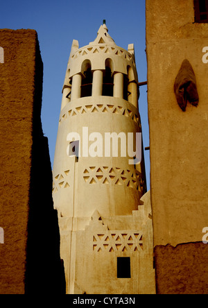 Geformten Minarett Moschee Shibam, Jemen Stockfoto