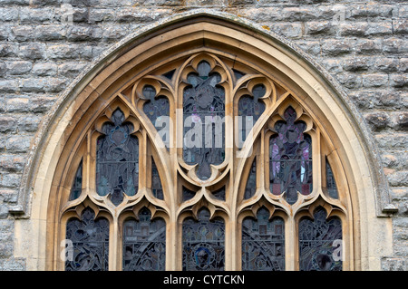 Maßwerk der Fenster, die St. Peter Kirche, Hinton-on-the-Green, Worcestershire, UK Stockfoto