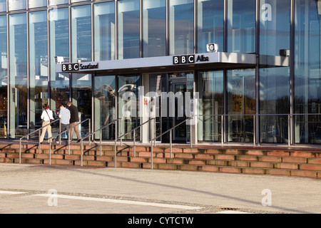 Eintritt in das Hauptquartier der BBC Schottland am Pacific Quay in Glasgow, Schottland Stockfoto