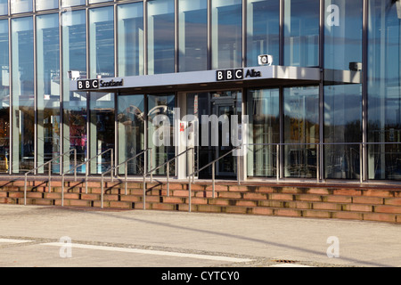 Eintritt in das Hauptquartier der BBC Schottland am Pacific Quay in Glasgow, Schottland Stockfoto