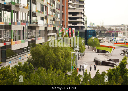 Melbourne Docklands in Victoria Australien Au. Sanierung des Stadt-Docks und Neubauten. Stockfoto