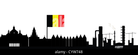 Skyline von Antwerpen mit Flagge Stockfoto