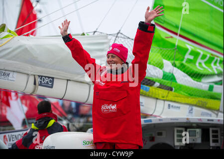 Les Sables d ' Olonne (Frankreich), 10. November 2012. Britischen Matrosen Samantha Davies (Savéol). 20 Skipper nahm Anfang des 7. Vendée Globe, Singlehanded Segelregatta auf der ganzen Welt, ohne jeden Halt. Foto Frédéric Augendre. Stockfoto