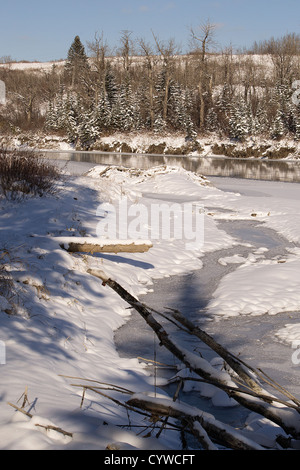 Die Ellenbogen-Fluss nach dem ersten Schneefall der Saison Stockfoto
