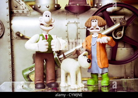 Zeichen von Wallace Gromit & Wendolene aus dem Oscar-prämierten "A Close Shave" von Aardman Animation von Bristol Stockfoto