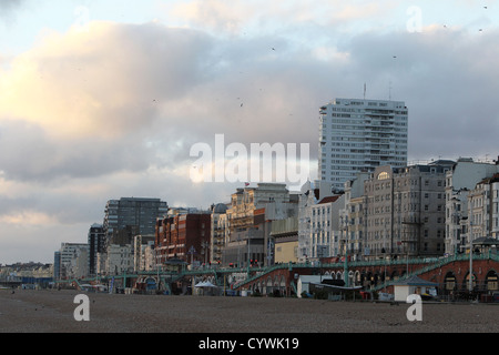 Häuser, Hotels, Wohnungen, Geschäften und Restaurants auf Brighton Seafront, East Sussex, UK. Stockfoto