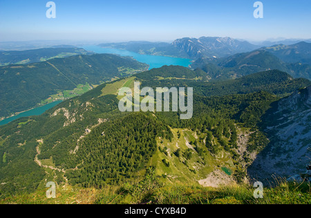 The Attersee in Austria seen from the 1784 meters high mountain Schafberg, left the Mondsee Stockfoto