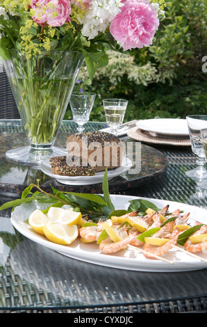 Tisch gelegt für Mittagessen im freien Stockfoto