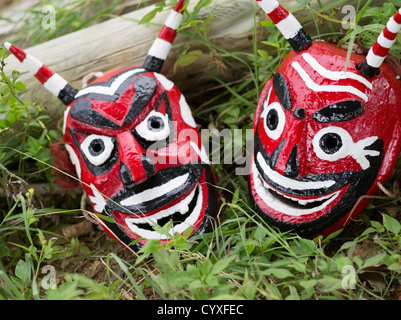Oni (Teufel) Masken am Mushaama Erntefest Hateruma Insel Yaeyamas, Okinawa, Japan Stockfoto