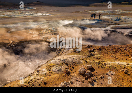 Mineralische Ablagerungen in Namaskard, vulkanische, IcelandThe Bereich zeichnet sich durch kochendem Schlamm-Mooren und Solfataren. Stockfoto