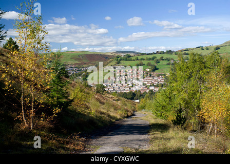 Porth im Rhondda Tal vom Mynydd y Glyn in der Nähe von Pontypridd Südwales Stockfoto