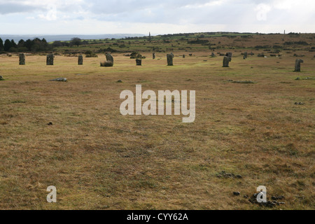 Hurlers Steinkreise in der Nähe von Schergen Dorf und Barrow, Bodmin moor, Cornwall England UK GB Stockfoto