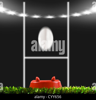 Rugby-Ball gekickt, die Beiträge auf ein Rugby-Feld Stockfoto