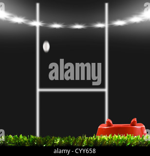 Rugby-Ball gekickt, die Beiträge auf ein Rugby-Feld Stockfoto