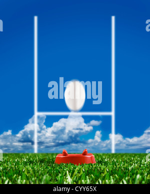 Rugby-Ball gekickt, die Beiträge auf ein Rugby-Feld zeigt Bewegung Stockfoto