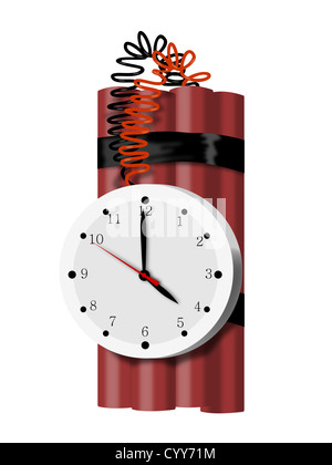 Abbildung einer Dynamit tnt-Zeitbombe mit Timer clock auf isolierte Hintergrund Stockfoto